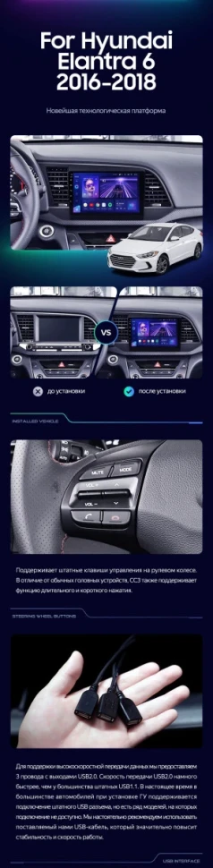 Штатная магнитола Teyes CC3 2K 4/32 Hyundai Elantra 6 (2015-2018) Тип-A