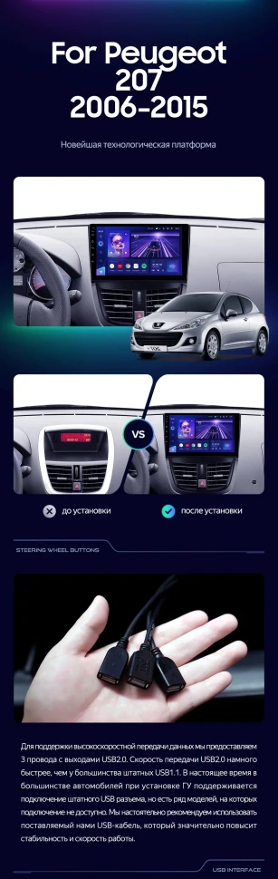 Штатная магнитола Teyes CC3L 4/32 Peugeot 207 (2006-2015)