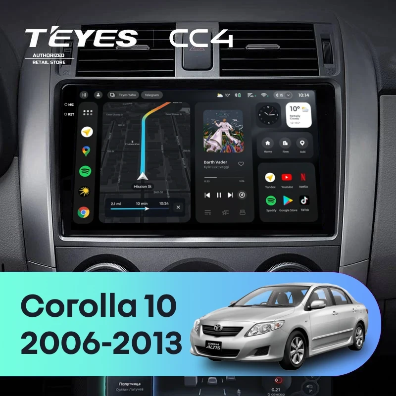 Штатная магнитола Teyes CC4 6/64 Toyota Corolla 10 E140 E150 (2006-2013) Тип-A