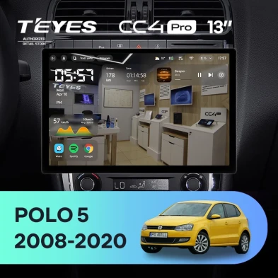 Штатная магнитола Teyes CC4 Pro 8/128 Volkswagen Polo 5 (2008-2020) F1 (13")
