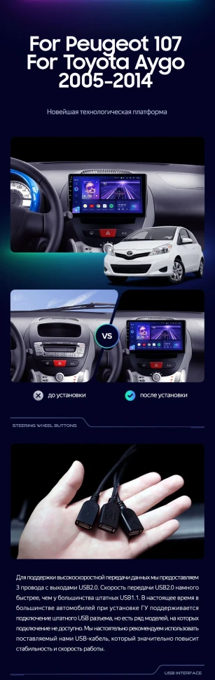Штатная магнитола Teyes CC3 4/32 Peugeot 107 (2005-2014)